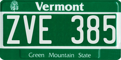 VT license plate ZVE385