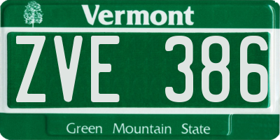 VT license plate ZVE386