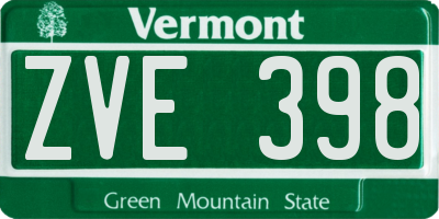 VT license plate ZVE398