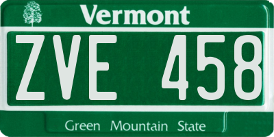 VT license plate ZVE458