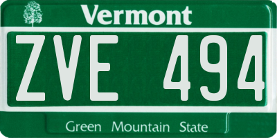 VT license plate ZVE494