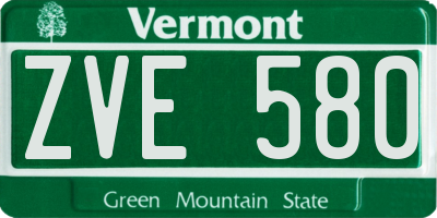 VT license plate ZVE580