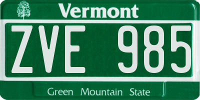 VT license plate ZVE985