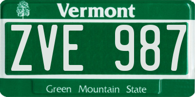 VT license plate ZVE987