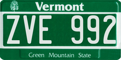 VT license plate ZVE992
