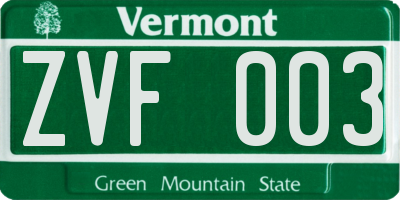 VT license plate ZVF003