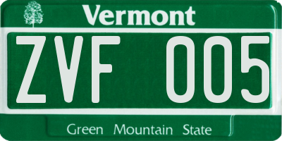 VT license plate ZVF005
