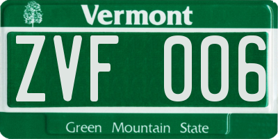 VT license plate ZVF006