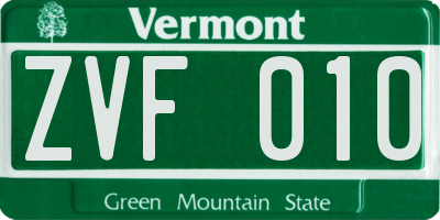 VT license plate ZVF010