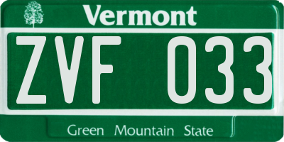 VT license plate ZVF033