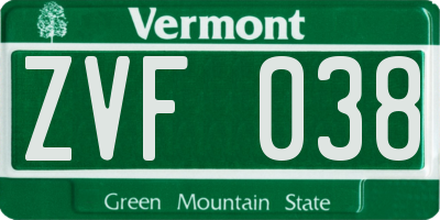 VT license plate ZVF038