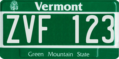 VT license plate ZVF123