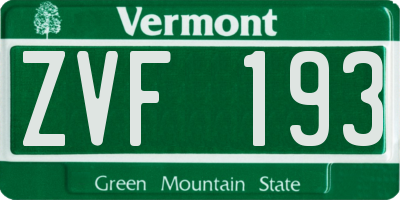 VT license plate ZVF193