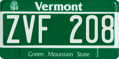 VT license plate ZVF208