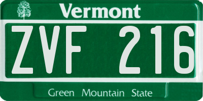 VT license plate ZVF216