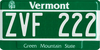 VT license plate ZVF222