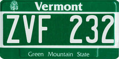 VT license plate ZVF232