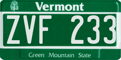 VT license plate ZVF233