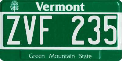 VT license plate ZVF235