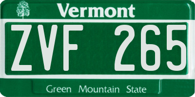 VT license plate ZVF265