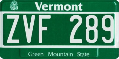 VT license plate ZVF289