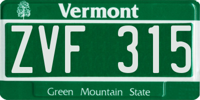 VT license plate ZVF315
