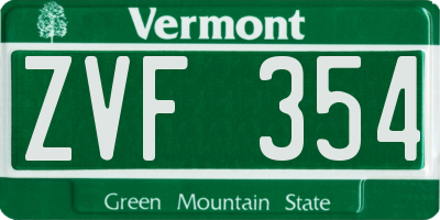 VT license plate ZVF354