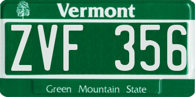 VT license plate ZVF356