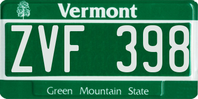 VT license plate ZVF398