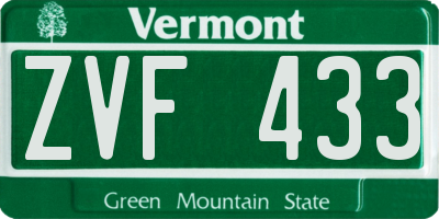 VT license plate ZVF433