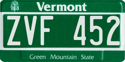 VT license plate ZVF452