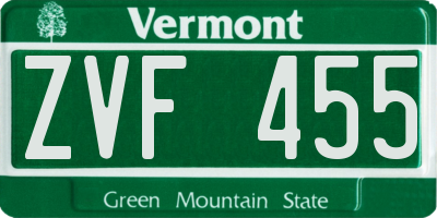 VT license plate ZVF455