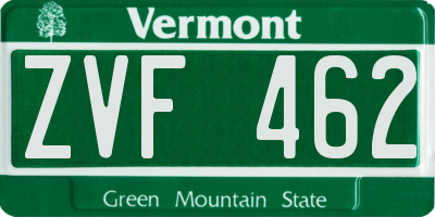 VT license plate ZVF462
