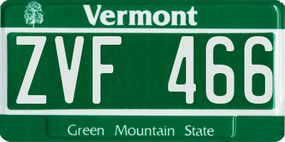 VT license plate ZVF466