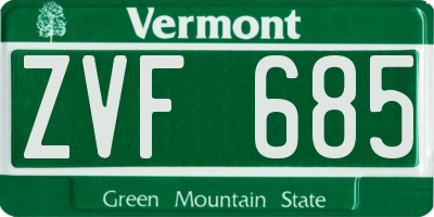 VT license plate ZVF685