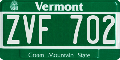 VT license plate ZVF702