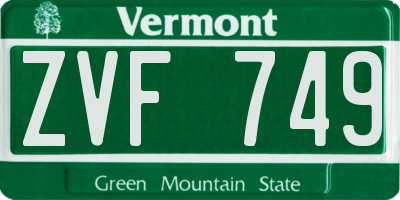 VT license plate ZVF749