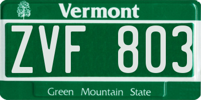 VT license plate ZVF803