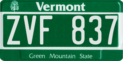VT license plate ZVF837