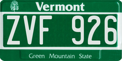 VT license plate ZVF926