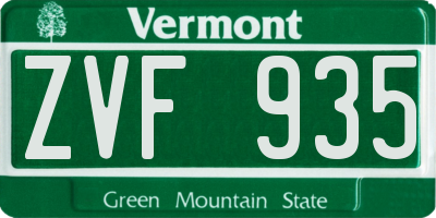 VT license plate ZVF935