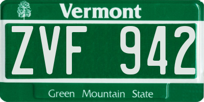 VT license plate ZVF942