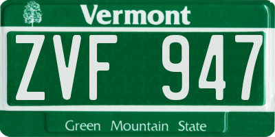 VT license plate ZVF947
