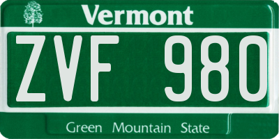 VT license plate ZVF980