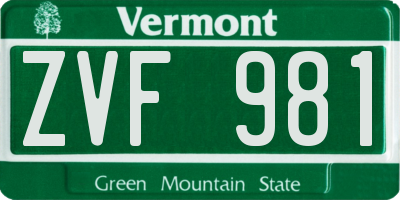 VT license plate ZVF981