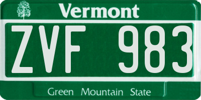 VT license plate ZVF983