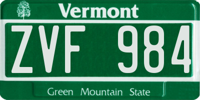 VT license plate ZVF984