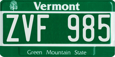 VT license plate ZVF985