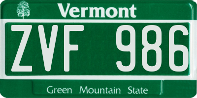 VT license plate ZVF986