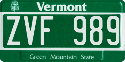 VT license plate ZVF989